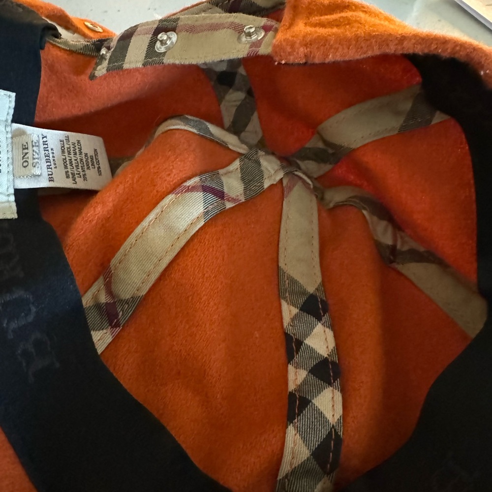 Burberry Wool Orange Baseball Hat Nwot View 4